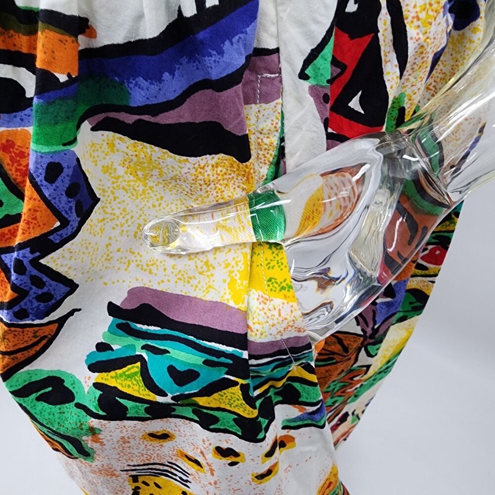 Vintage Together! Multicolor Abstract Print Belted Short-Sleeve Cotton Dress Wom - Picture 7 of 12